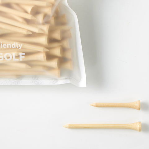 Bag of Tiger Cliff Tee - Bamboo (75 pack) with two tees outside the bag.