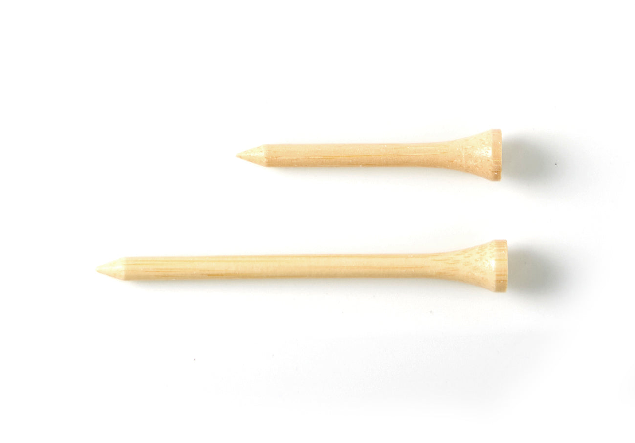 Two TEE_W4.jpg wooden golf tees, one short and one long, on a white background.