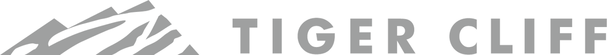 Tiger Cliff logo: Gray mountains and the company name in gray block letters.