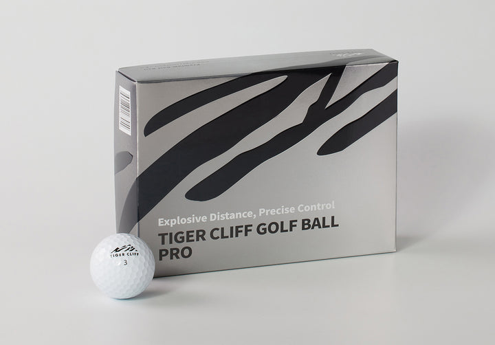 Tiger Cliff Golf Ball Pro packaging with a golf ball on a light gray background