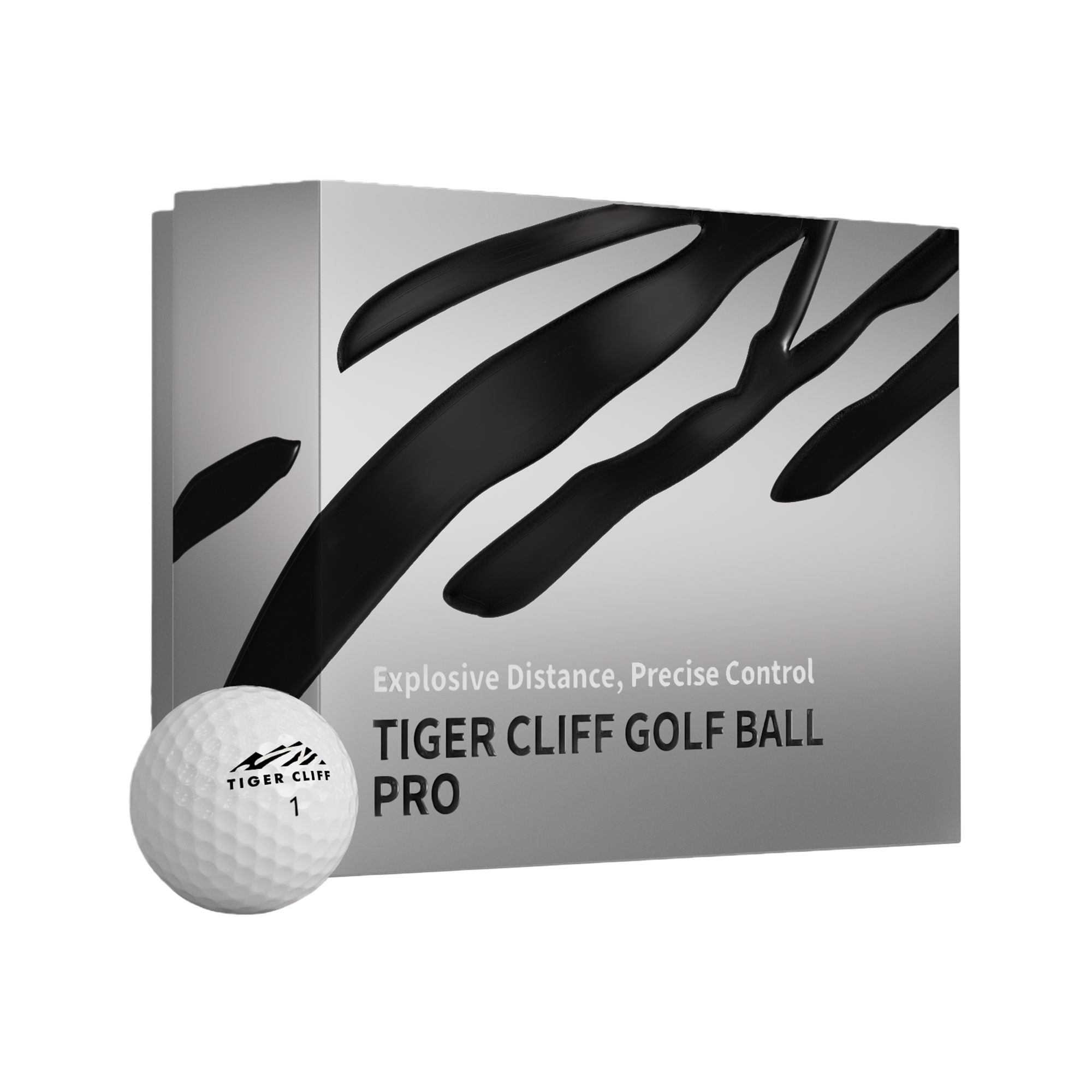 Box of Tiger Cliff Golf Ball Pro with a single golf ball showing.