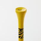 Close-up of a yellow Tiger Cliff Tee - Wood with black stripes.