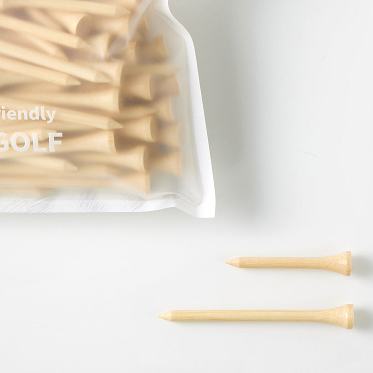 Bag of Tiger Cliff Tee - Bamboo (75 pack) with two tees outside the bag.